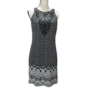 White House Black Market Crochet-Neck Printed Knit Shift Dress Size XS